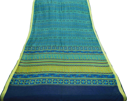 Vintage Blue Heavy Saree Pure Woolen Woven Printed Indian Sari Soft Warm Fabric 5Yard Floral Woven Border