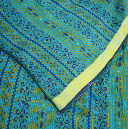 Vintage Blue Heavy Saree Pure Woolen Woven Printed Indian Sari Soft Warm Fabric 5Yard Floral Woven Border