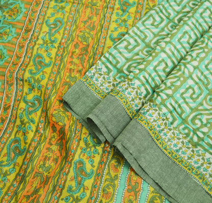 Vintage Green Heavy Saree Pure Woolen Woven Printed Indian Sari Soft Warm Fabric 5Yard Floral Woven Border