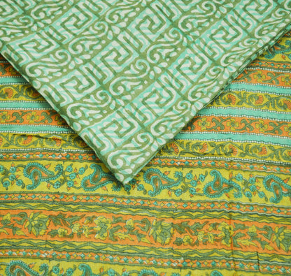 Vintage Green Heavy Saree Pure Woolen Woven Printed Indian Sari Soft Warm Fabric 5Yard Floral Woven Border