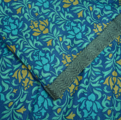 Vintage Blue Heavy Saree Pure Woolen Woven Printed Indian Sari Soft Warm Fabric 5Yard Floral Woven Border