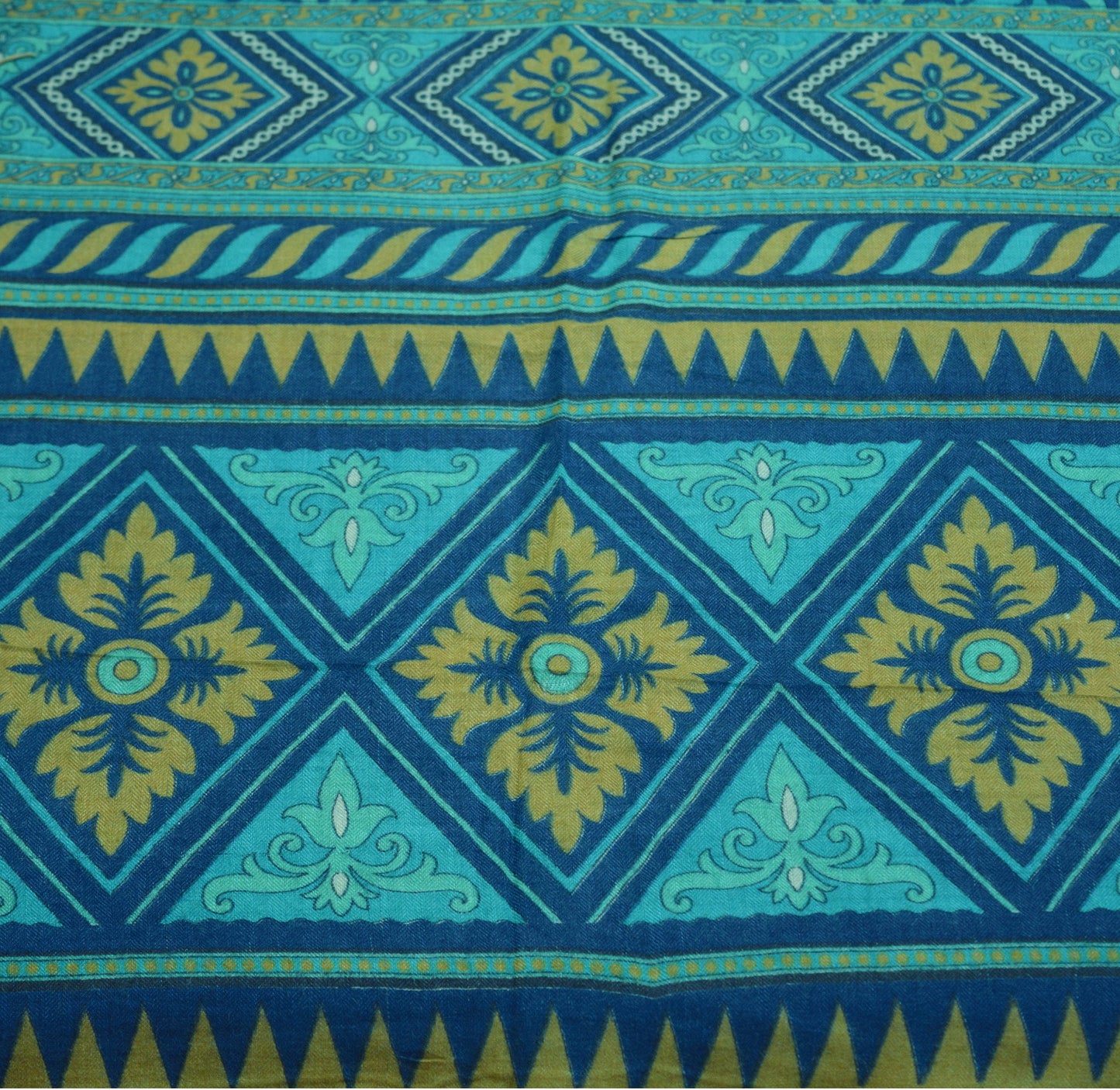 Vintage Blue Heavy Saree Pure Woolen Woven Printed Indian Sari Soft Warm Fabric 5Yard Floral Woven Border