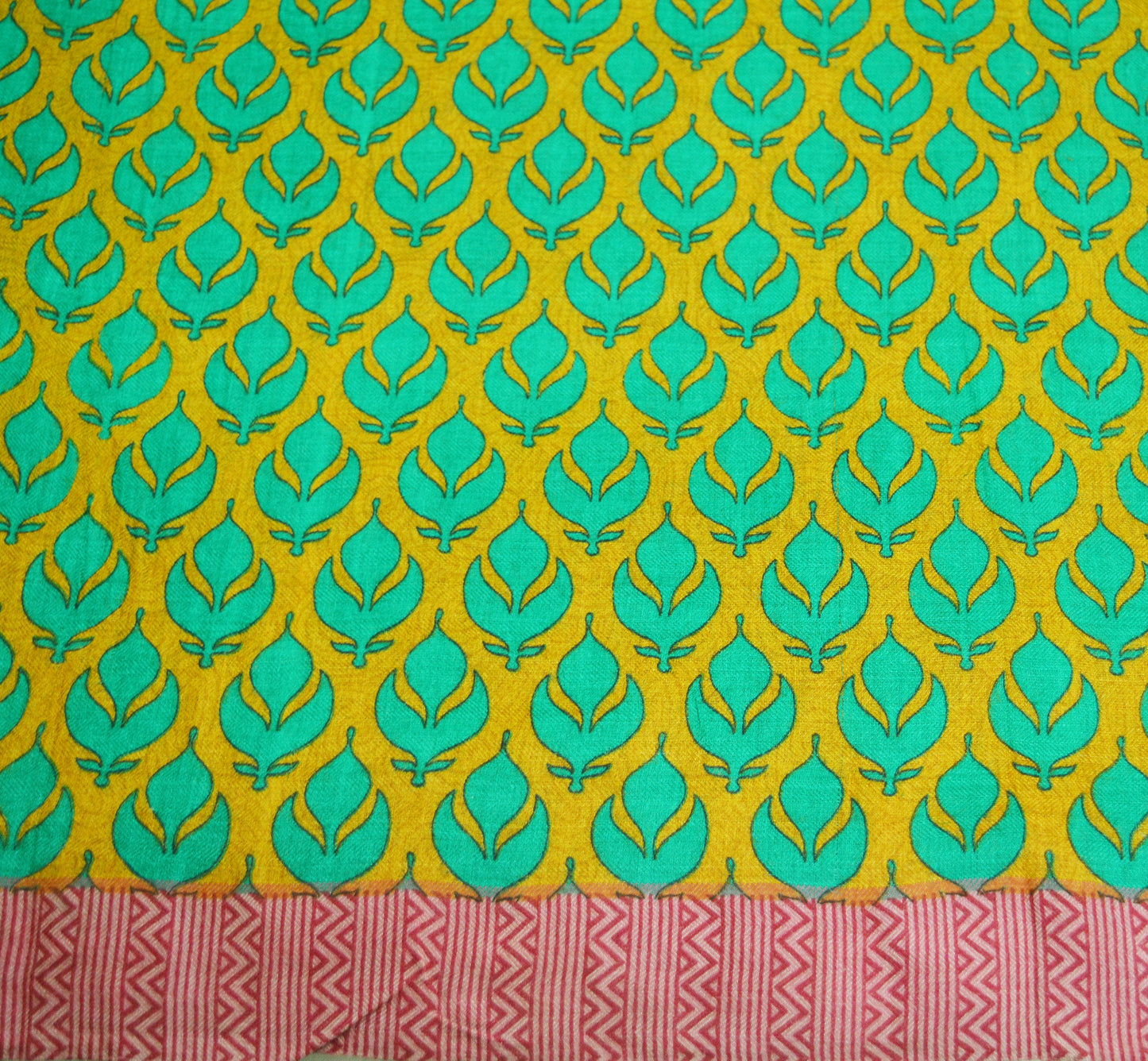 Vintage Green & Mustard Heavy Saree Pure Woolen Woven Printed Indian Sari Soft Warm Fabric 5Yard Floral Woven Border