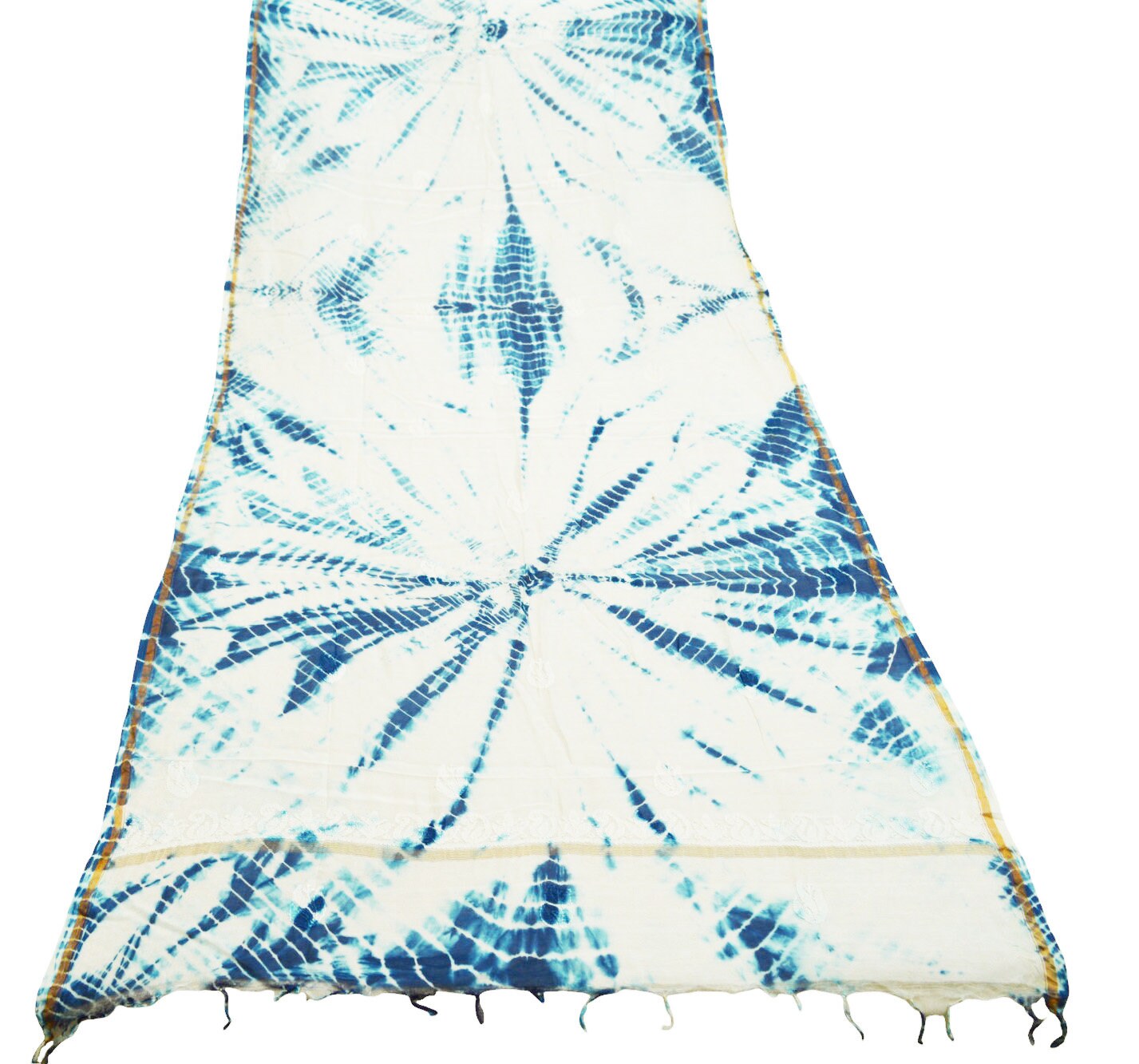 Indian Vintage White Dupatta Long Stole Pure Chanderi silk Tie dye Handmade Chikankari Indian Scarves Veil Scarf Wrap Zari