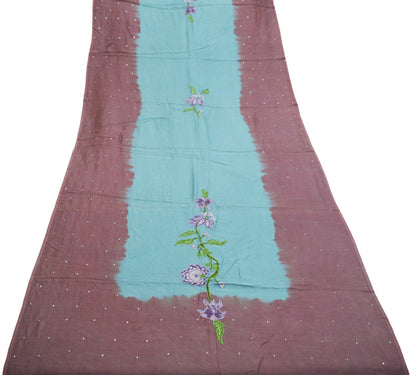 Indian Vintage Blue Dupatta Long Stole Hand Embroidery Mukesh Pure Chanderi Silk Indian Scarves Veil