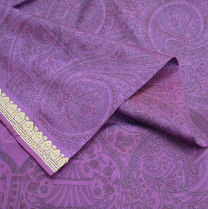 Indian Vintage Sari Purple Pure Silk Woven Printed Saree Craft Fabric 5yd Sewing DressMaking Soft Woven Border