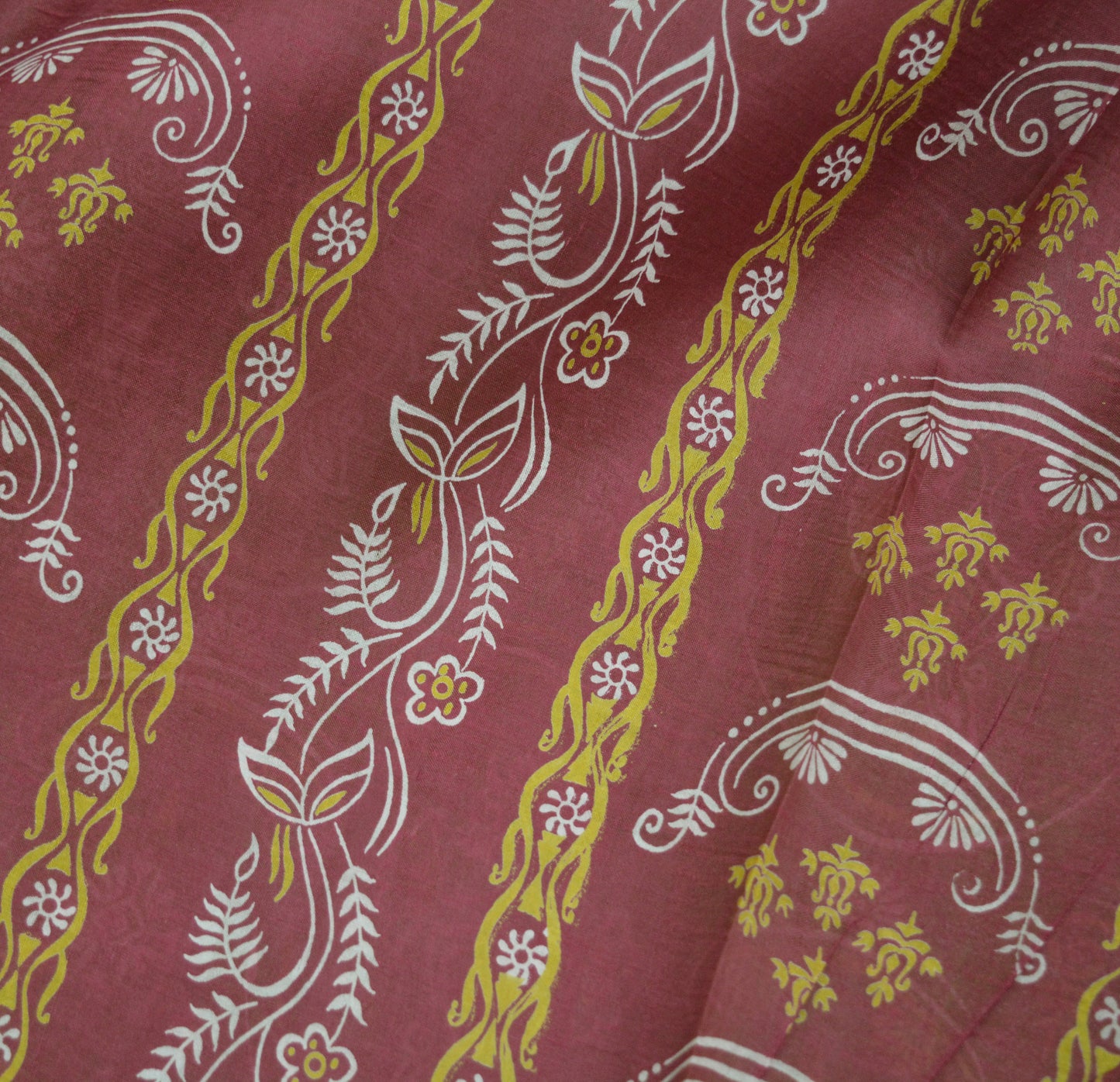 Indian Vintage Sari Maroon & Green Pure Silk Printed Saree Fabric 5yard Sewing Craft DressMaking