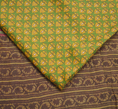 Vintage Green & Mustard Heavy Saree Pure Woolen Woven Printed Indian Sari Soft Warm Fabric 5Yard Floral Woven Border