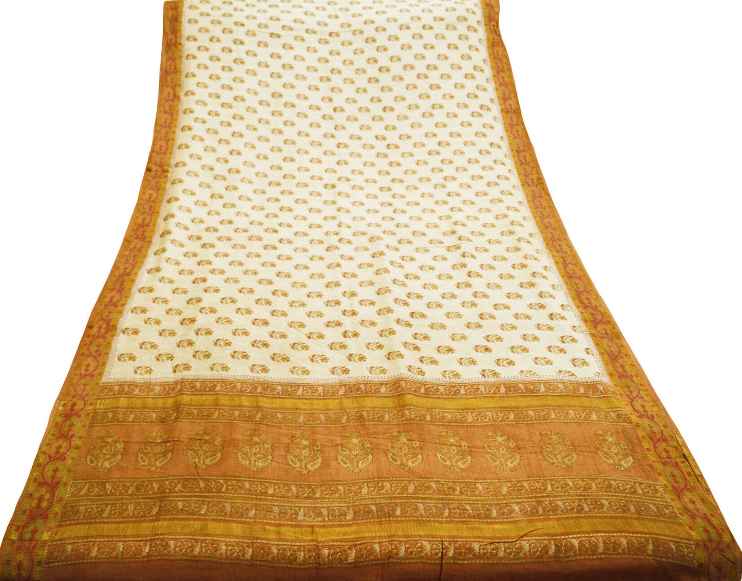 Vintage Ivory Heavy Saree Pure Woolen Woven Printed Indian Sari Soft Warm Fabric 5Yard Woven Zari