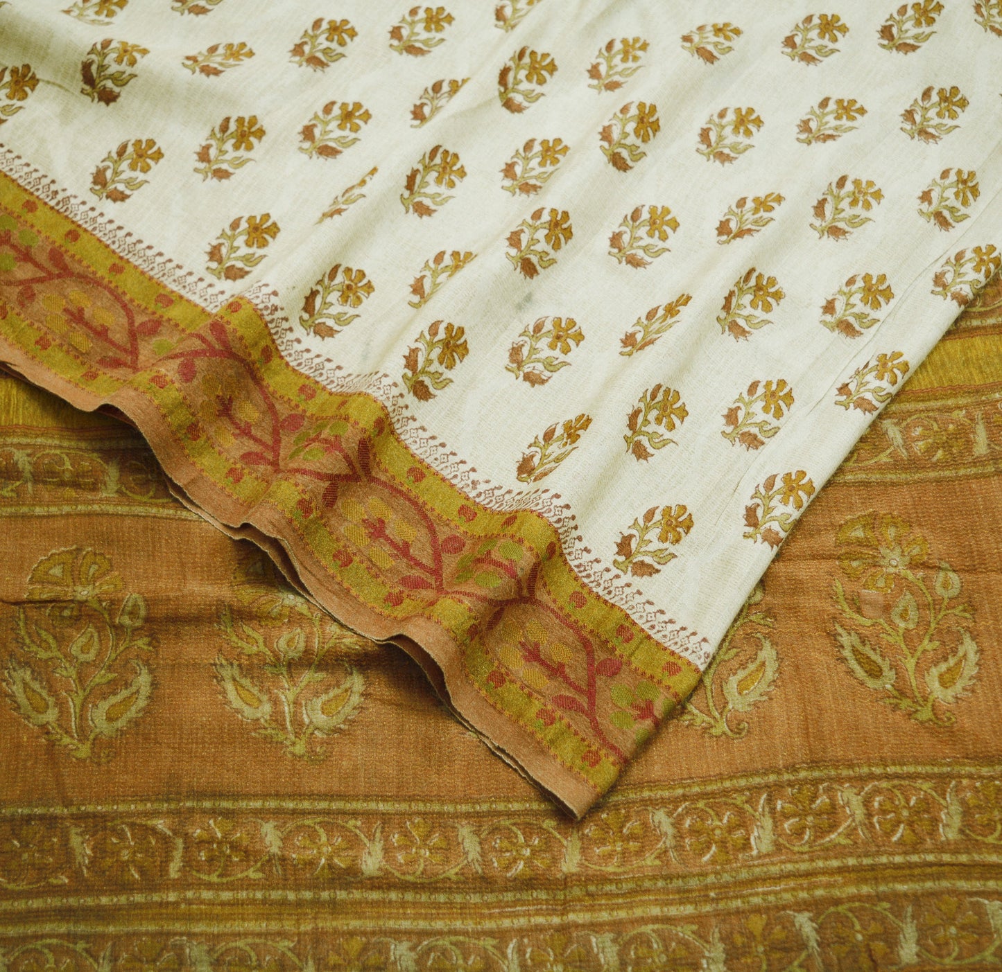 Vintage Ivory Heavy Saree Pure Woolen Woven Printed Indian Sari Soft Warm Fabric 5Yard Woven Zari