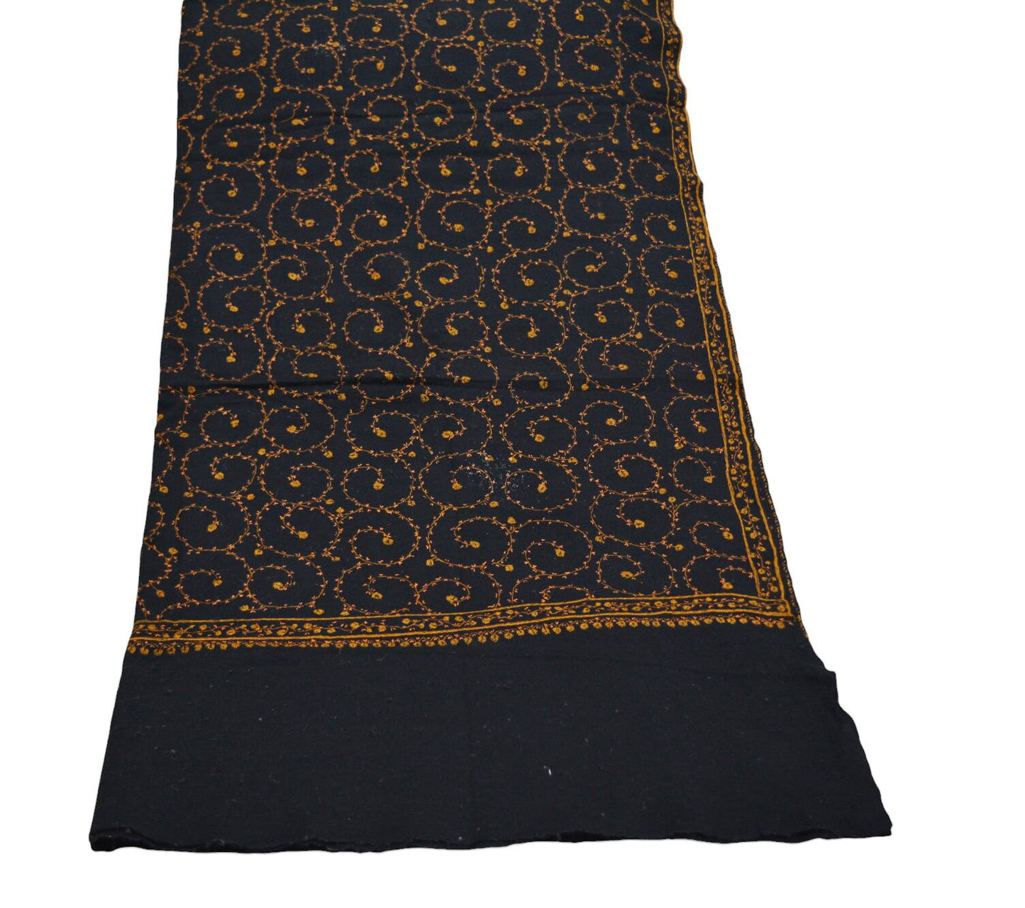 Vintage Black Pure Woolen Shawl Handmade Suzani Long Throw Stole Warm Stole Floral Design