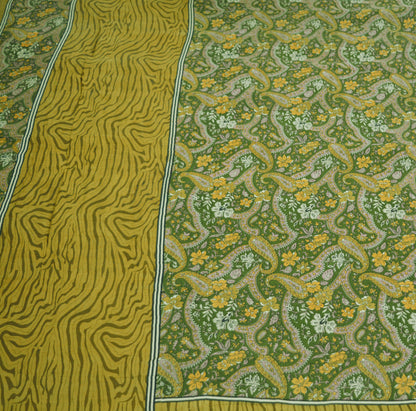 Indian Vintage Sari Green Pure Silk Printed Saree Fabric 5yd Sewing Craft DressMaking  Soft Paisley Design