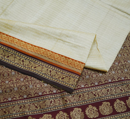 Indian Vintage Beige Saree Pure Khadi Silk Handloom Printed Indian Sari Fabric 6yard Ethnic Wear Floral