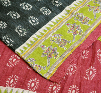 Indian Vintage Heavy Saree Pure Khadi Silk Handloom Indian Sari Craft Fabric 5yard Ethnic Wear Sari