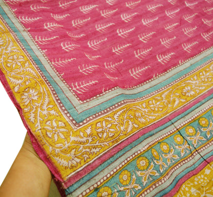 Indian Vintage Heavy Pink Saree Pure Khadi Silk Handloom Indian Sari Craft Fabric 5yard Ethnic Wear Sari