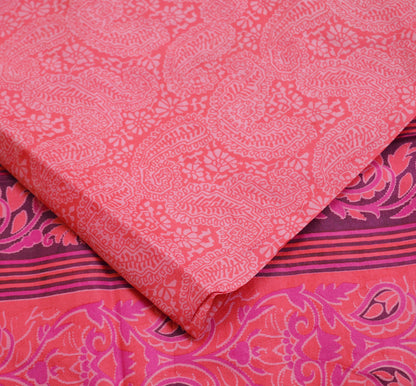 Indian Vintage Sari Pink 100% Pure Silk Printed Saree 5yard Sewing Craft Fabric DressMaking Soft Golden Zari