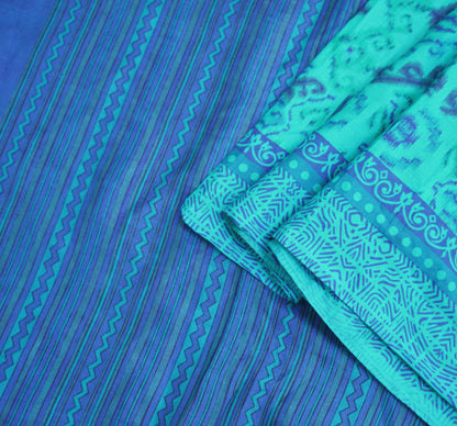 Indian Vintage Sari Blue Pure Silk Printed Saree Fabric 5yard Sewing Craft Fabric DressMaking Soft Wrap Floral