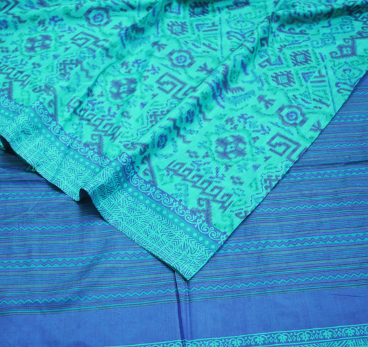 Indian Vintage Sari Blue Pure Silk Printed Saree Fabric 5yard Sewing Craft Fabric DressMaking Soft Wrap Floral