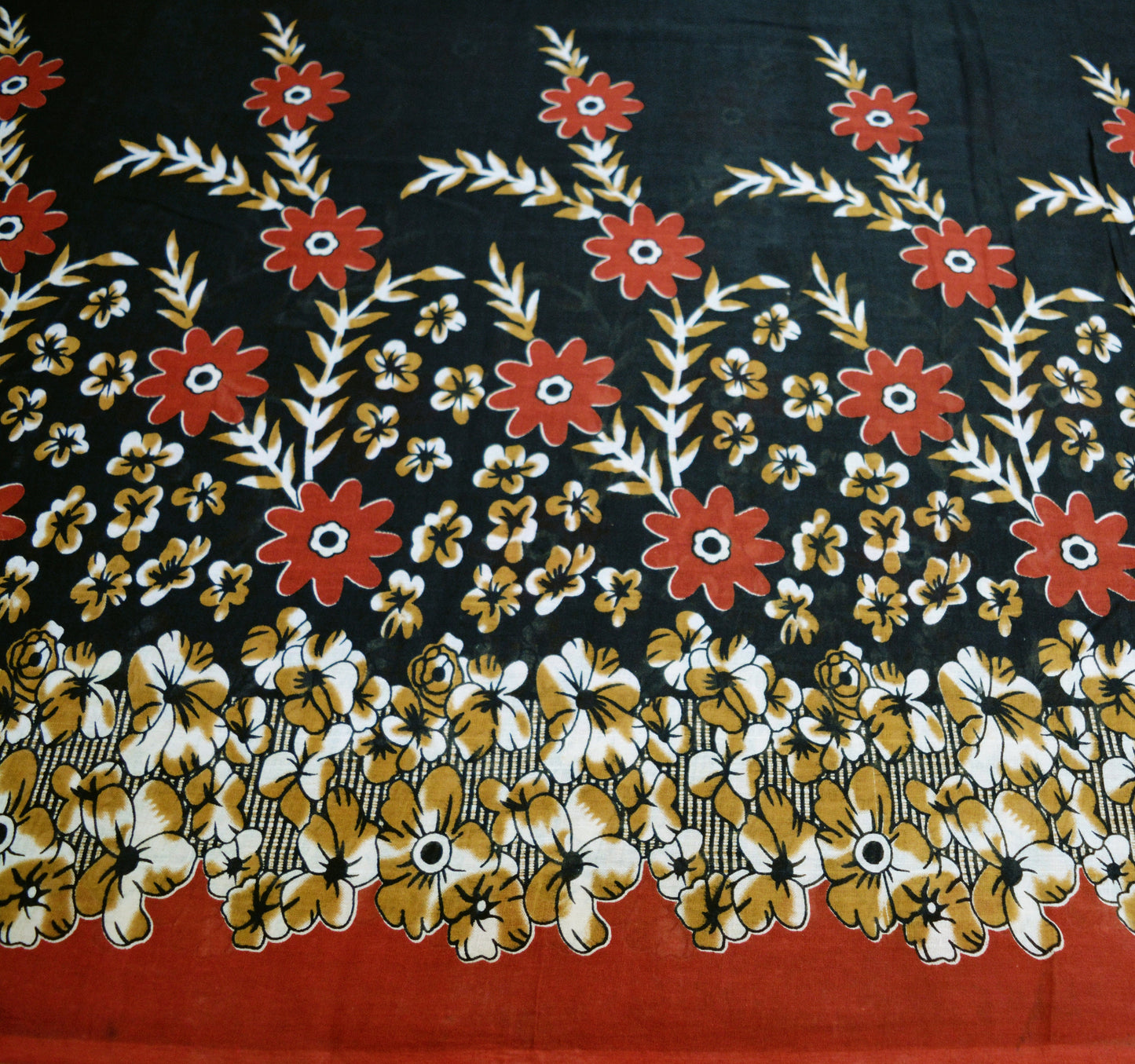 Indian Vintage Sari Red & Black Printed 100% Pure Cotton Saree Craft Fabric 5Yard Sewing Sarong Wrap Boho Floral