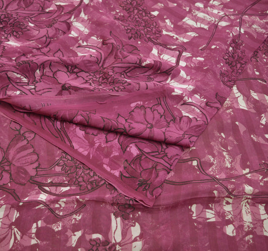 Vintage Sari Purple Pure Georgette Silk Printed Saree Sewing 5yd Craft Soft Floral Dress Designing for Crafting