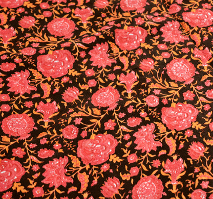 Indian Vintage Sari Pink & Black Pure Crepe Silk Printed Saree 5yard Sewing Floral Soft Craft Fabric Ethnic Wrap