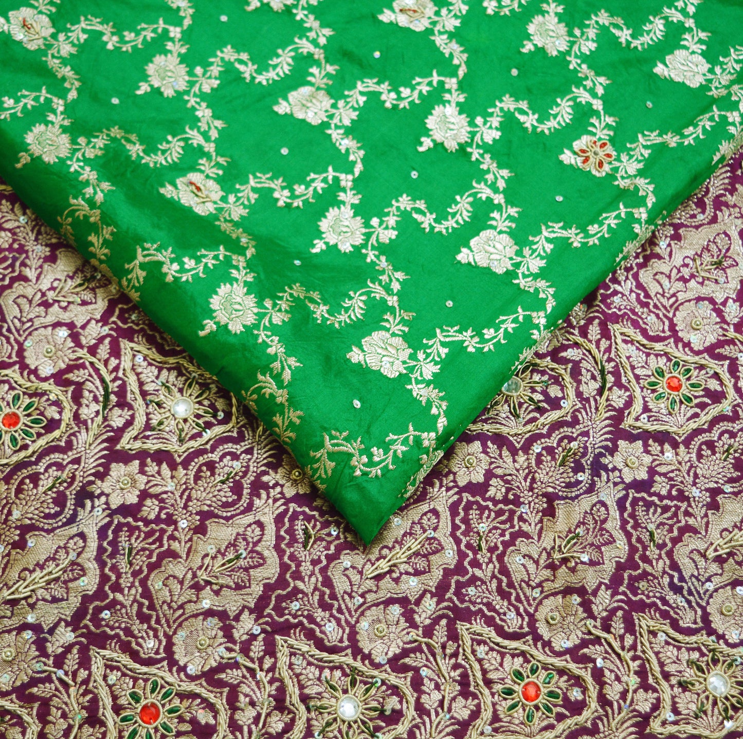 Vintage Sari Heavy Wedding Pure Satin Silk Hand Embroidered Banarsi Brocade Saree Zari/Zardozi/Dabka 5Yd