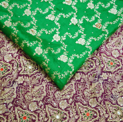 Vintage Sari Heavy Wedding Pure Satin Silk Hand Embroidered Banarsi Brocade Saree Zari/Zardozi/Dabka 5Yd
