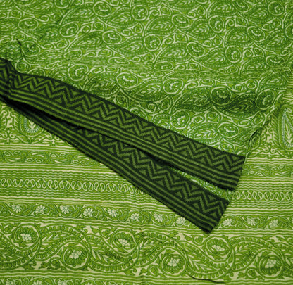 Vintage Green Heavy Saree Pure Woolen Woven Printed Indian Sari Soft Warm Fabric 5Yard Floral Woven Border