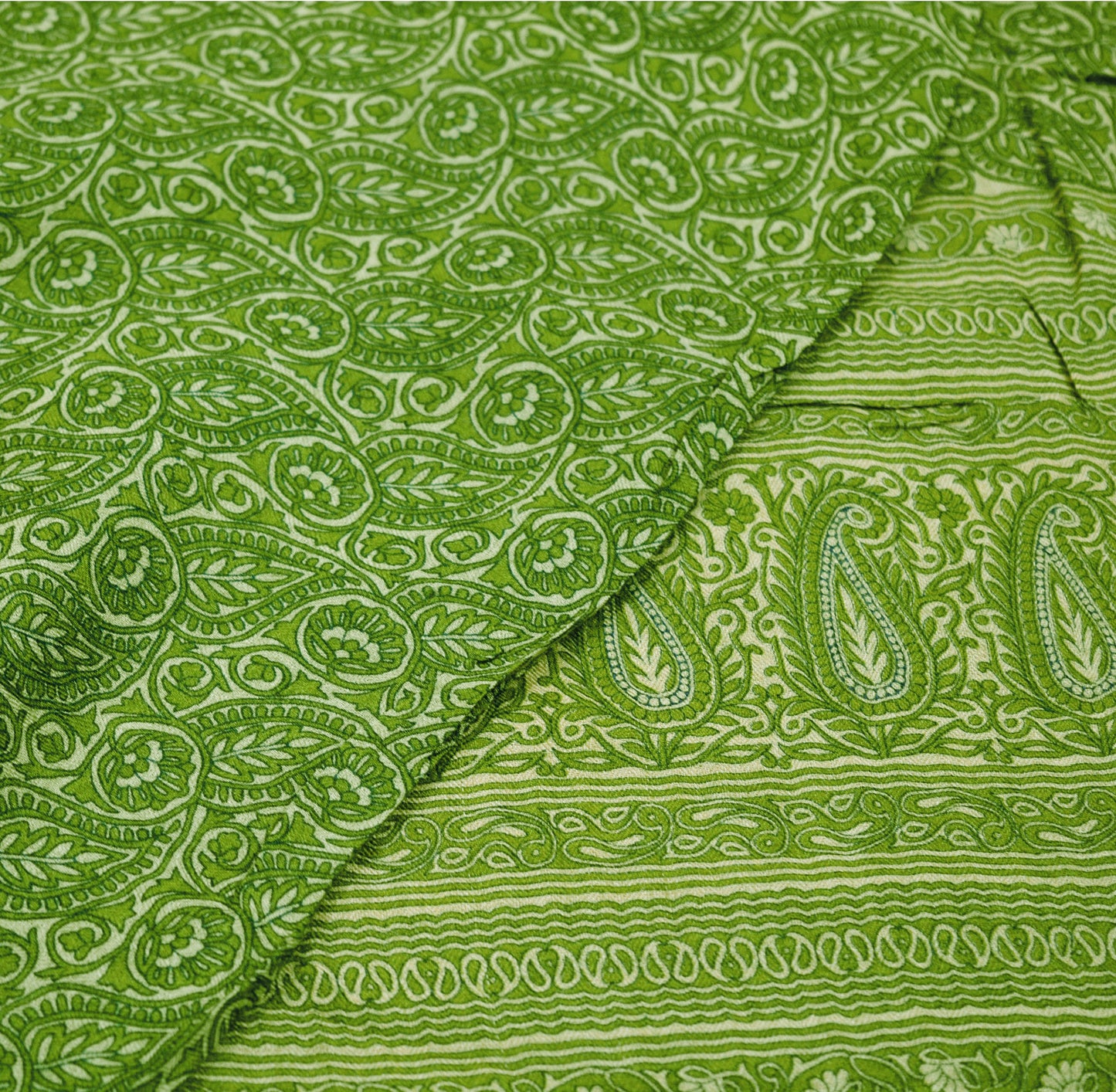 Vintage Green Heavy Saree Pure Woolen Woven Printed Indian Sari Soft Warm Fabric 5Yard Floral Woven Border