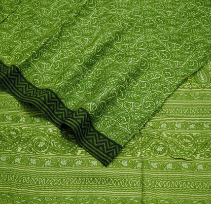 Vintage Green Heavy Saree Pure Woolen Woven Printed Indian Sari Soft Warm Fabric 5Yard Floral Woven Border