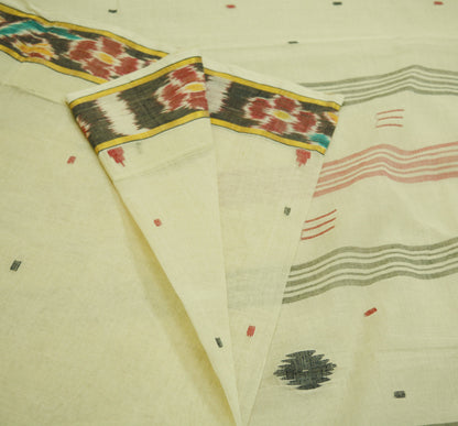 Indian Vintage Off-white Hand woven Sambalpuri Ikat sari Saree Pure Cotton Indian Sari Fabric 5Yard Ethnic Chackra Border