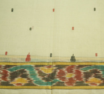 Indian Vintage Off-white Hand woven Sambalpuri Ikat sari Saree Pure Cotton Indian Sari Fabric 5Yard Ethnic Chackra Border