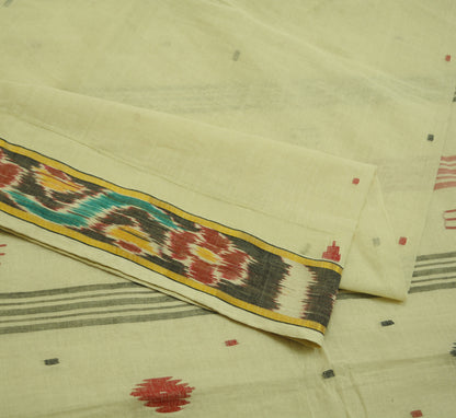 Indian Vintage Off-white Hand woven Sambalpuri Ikat sari Saree Pure Cotton Indian Sari Fabric 5Yard Ethnic Chackra Border