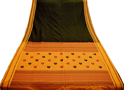 Indian Vintage Sari Black Pure Cotton Hand Woven Saree 5yard Ethnic Soft