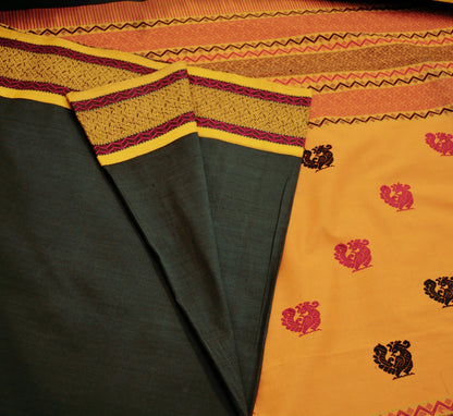 Indian Vintage Sari Black Pure Cotton Hand Woven Saree 5yard Ethnic Soft