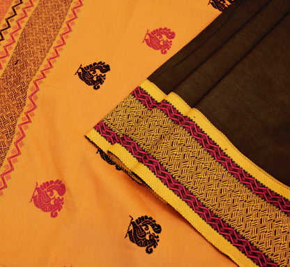 Indian Vintage Sari Black Pure Cotton Hand Woven Saree 5yard Ethnic Soft