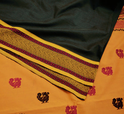 Indian Vintage Sari Black Pure Cotton Hand Woven Saree 5yard Ethnic Soft