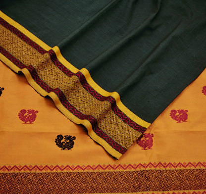 Indian Vintage Sari Black Pure Cotton Hand Woven Saree 5yard Ethnic Soft
