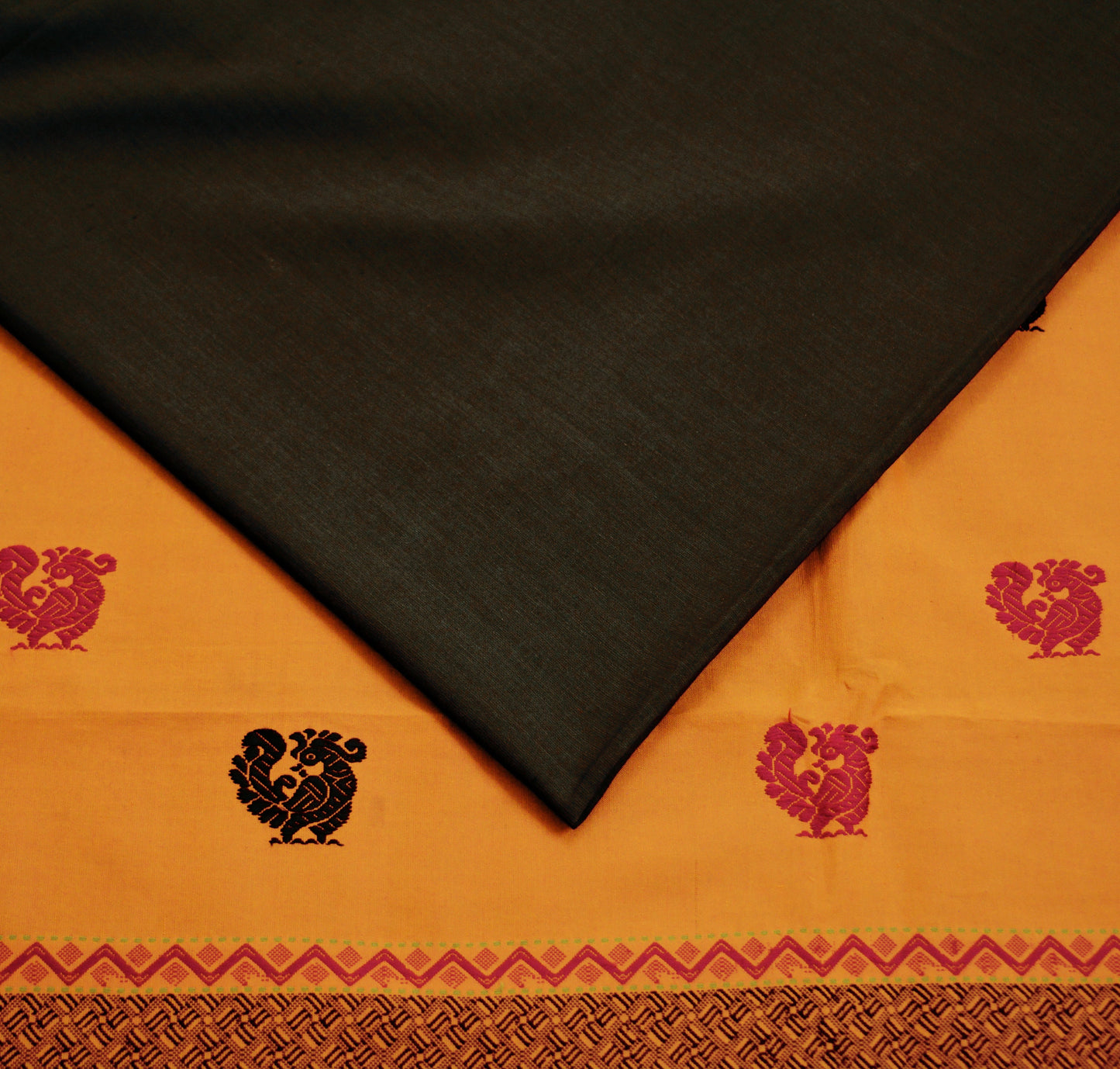 Indian Vintage Sari Black Pure Cotton Hand Woven Saree 5yard Ethnic Soft