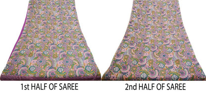 Indian Vintage Sari Purple 100% Pure Silk Printed Saree Fabric 5yd Sewing Craft Fabric DressMaking Soft Floral Paisley