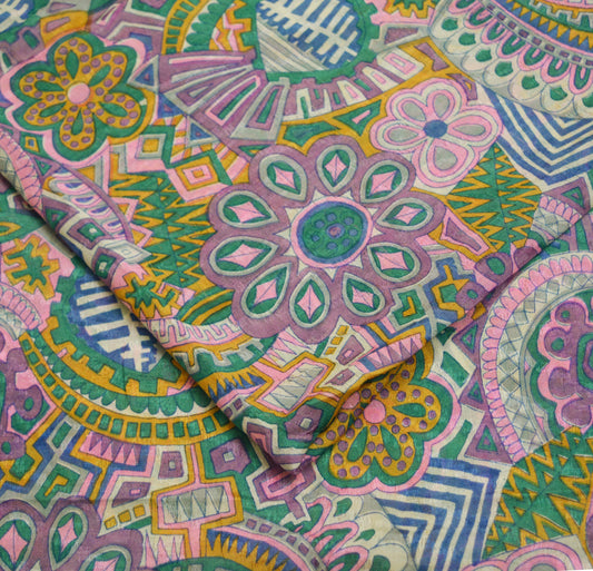 Indian Vintage Sari Purple 100% Pure Silk Printed Saree Fabric 5yd Sewing Craft Fabric DressMaking Soft Floral Paisley