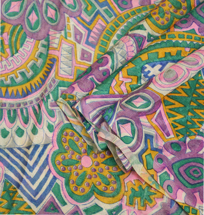 Indian Vintage Sari Purple 100% Pure Silk Printed Saree Fabric 5yd Sewing Craft Fabric DressMaking Soft Floral Paisley