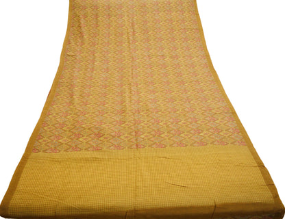 Vintage Saffron Heavy Saree Pure Woolen Woven Printed Indian Sari Soft Warm Fabric 5Yard Floral