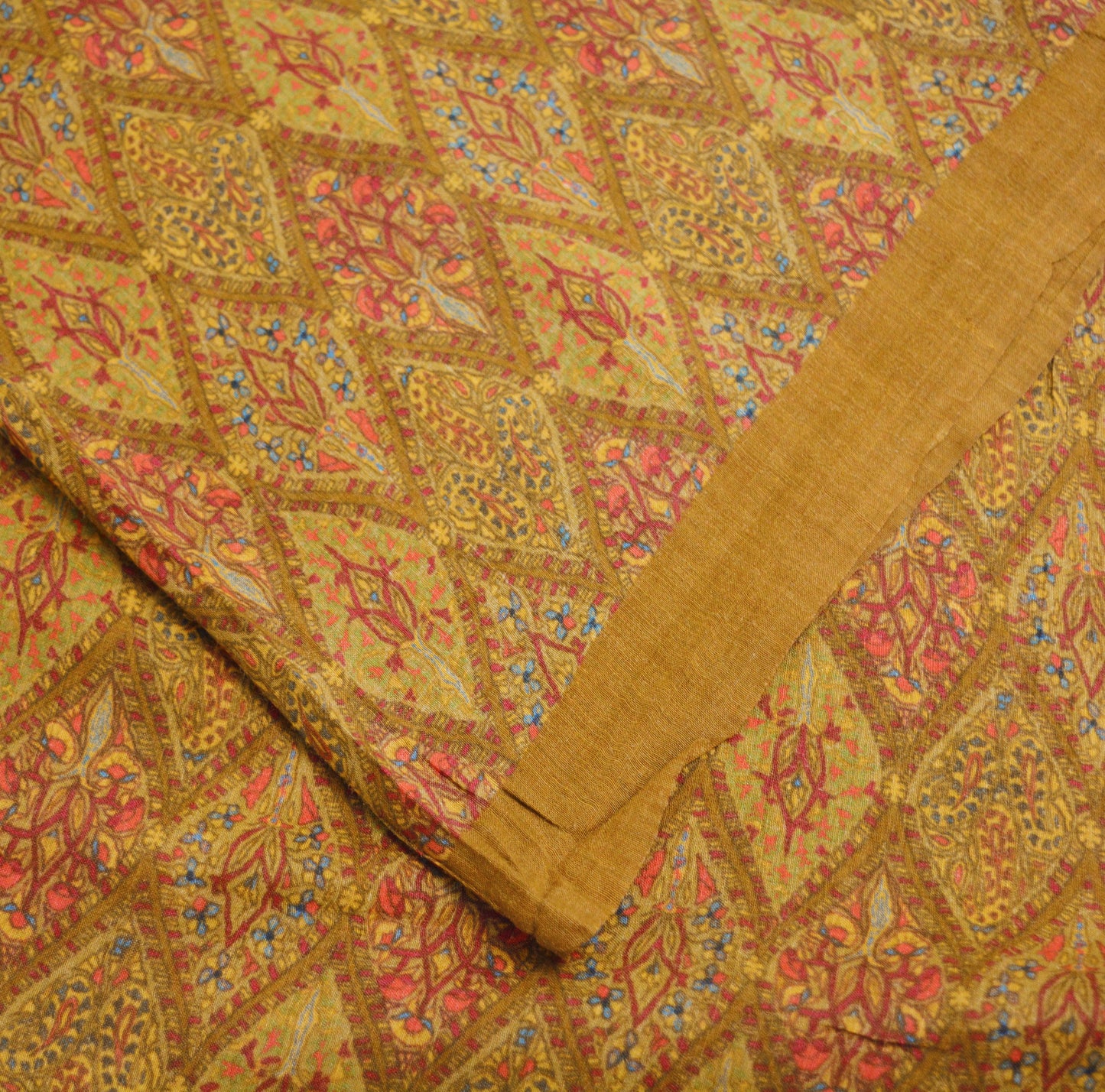 Vintage Saffron Heavy Saree Pure Woolen Woven Printed Indian Sari Soft Warm Fabric 5Yard Floral