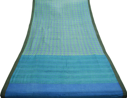 Vintage Blue Heavy Saree Pure Woolen Woven Printed Indian Sari Soft Warm Fabric 5Yard Floral Woven Border