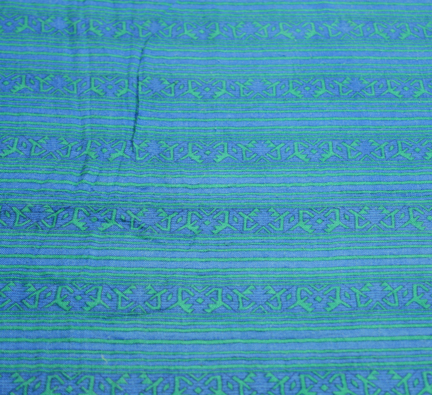 Vintage Blue Heavy Saree Pure Woolen Woven Printed Indian Sari Soft Warm Fabric 5Yard Floral Woven Border