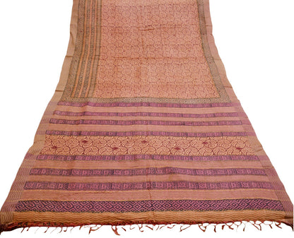 Vintage Peach & Purple Heavy Saree Pure Woolen Woven Printed Indian Sari Soft Warm Fabric 5Yard Floral Woven Border