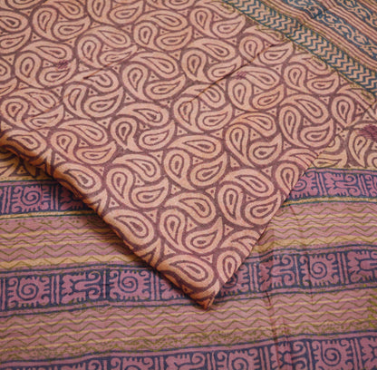 Vintage Peach & Purple Heavy Saree Pure Woolen Woven Printed Indian Sari Soft Warm Fabric 5Yard Floral Woven Border