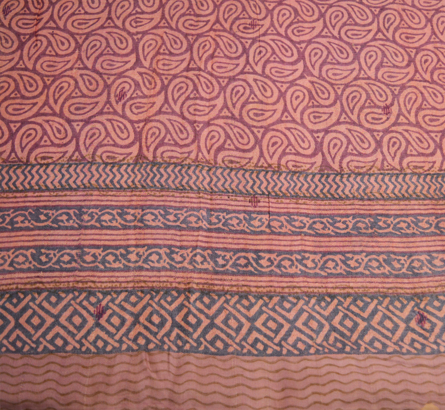 Vintage Peach & Purple Heavy Saree Pure Woolen Woven Printed Indian Sari Soft Warm Fabric 5Yard Floral Woven Border