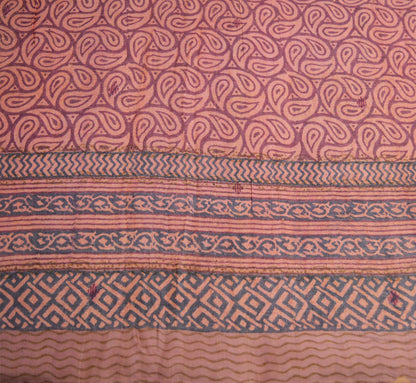 Vintage Peach & Purple Heavy Saree Pure Woolen Woven Printed Indian Sari Soft Warm Fabric 5Yard Floral Woven Border